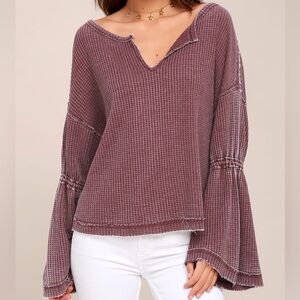 We The Free Dahlia Bell Sleeve Waffle Knit Top Size Medium Lagenlook boho